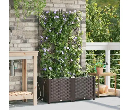 Dārza Podi 1 Gb Režģa Raksts Ar Uzglabāšanu Brūna 80 X 40 X 142 Cm Plastmasa Vidaxl