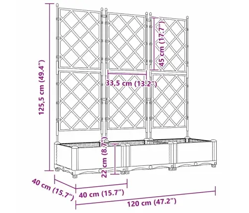 Dārza Stādītājs Ar Treļļiem 3 Gab. Melns 120X40X125.5 Cm Vidaxl