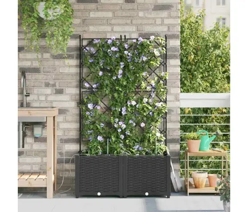 Dārza Podi 1 Gb Režģa Raksts Ar Uzglabāšanu Melna 80 X 40 X 142 Cm Plastmasa Vidaxl