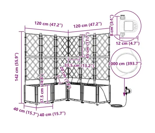 Dārza Podi 1 Gb Pelēka 120 X 40 X 37.5 Cm Plastmasa Vidaxl