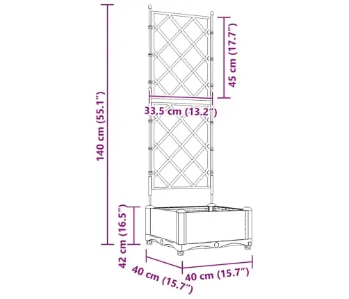 Dārza Pods Ar Trellis Gaiši Pelēks 40X40X125.5 Cm Vidaxl