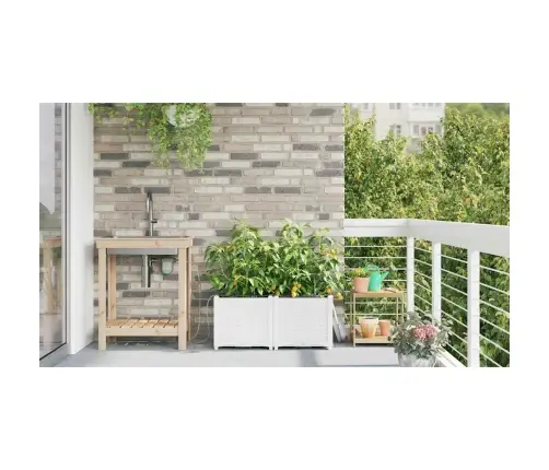 Dārza Podi 1 Gb Pinuma Raksts Balts 80 X 40 X 37.5 Cm Plastmasa Vidaxl