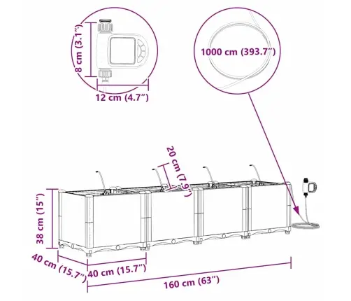 Dārza Podi 1 Gb Balts 160 X 40 X 37.5 Cm Plastmasa Vidaxl