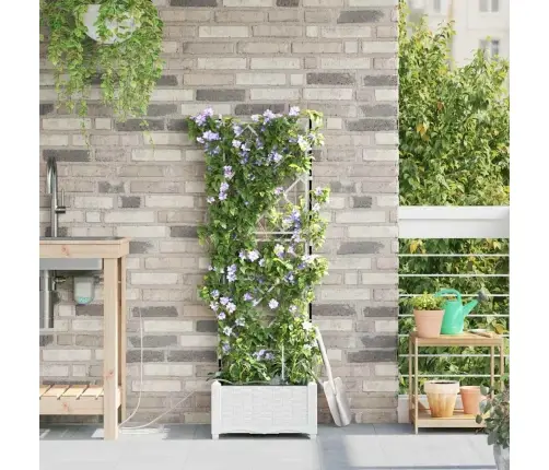 Dārza Podi 1 Gb Režģa Raksts Ar Uzglabāšanu Balts 40 X 40 X 126 Cm Plastmasa Vidaxl