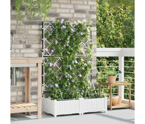 Dārza Stādītāji Režģa Raksts Ar Uzglabāšanu Balts 80 X 40 X 126 Cm Plastmasa Vidaxl