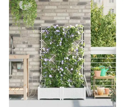 Dārza Stādītāji Režģa Raksts Ar Uzglabāšanu Balts 80 X 40 X 126 Cm Plastmasa Vidaxl