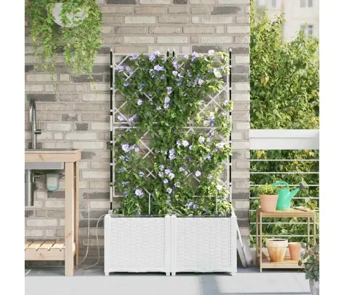 Dārza Podi 1 Gb Režģa Raksts Ar Uzglabāšanu Balts 80 X 40 X 142 Cm Plastmasa Vidaxl