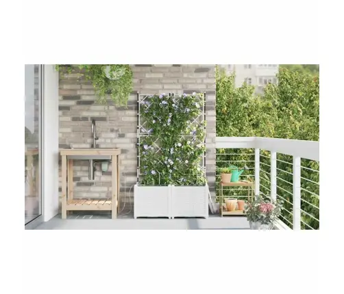 Dārza Podi 1 Gb Režģa Raksts Ar Uzglabāšanu Balts 80 X 40 X 142 Cm Plastmasa Vidaxl