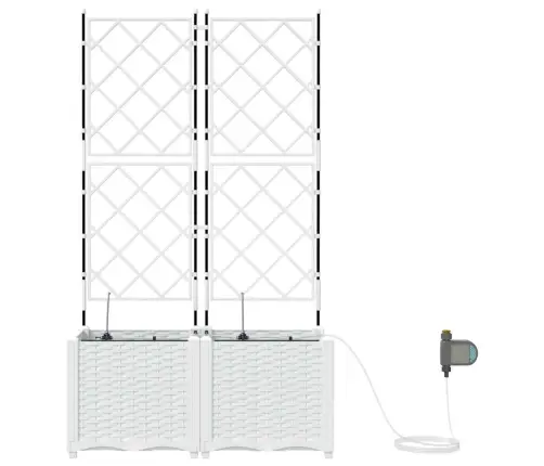 Dārza Podi 1 Gb Režģa Raksts Ar Uzglabāšanu Balts 80 X 40 X 142 Cm Plastmasa Vidaxl