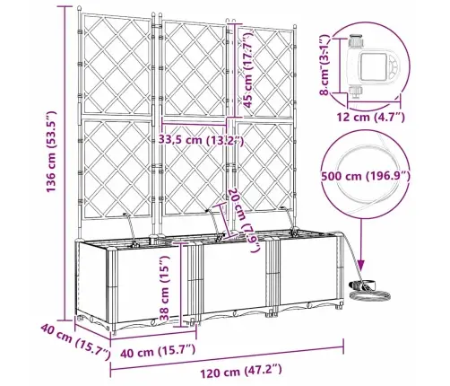 Dārza Podi 1 Gb Režģa Raksts Balts 120 X 40 X 142 Cm Plastmasa Vidaxl