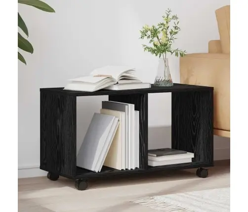 Galdiņš Ar Riteņiem Melna Ozolkoka 72X33X42,5 Cm Inženiertehniskā Koka Vidaxl