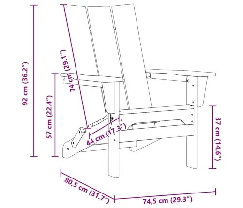 Saliekamais Adirondack Krēsls Melna 74.5 X 80.5 X 90Cm Hdpe Vidaxl