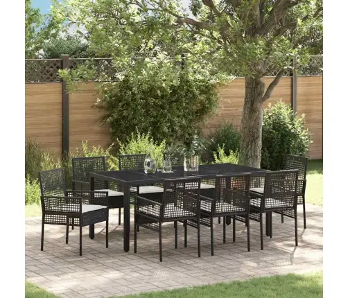 Dārza Ēdamgalds 9 Pcs Melna 190 X 90 X 75 Cm Vidaxl