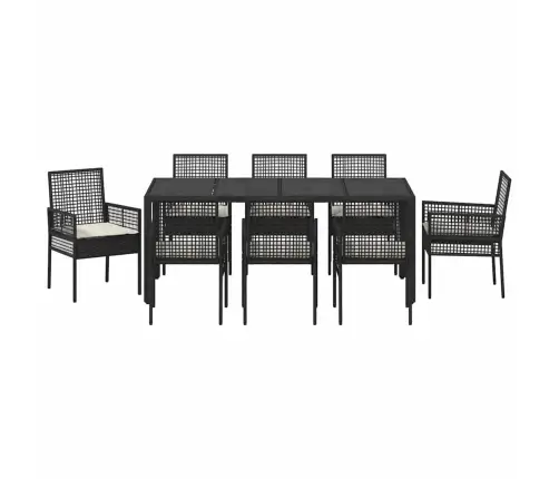 Dārza Ēdamgalds 9 Pcs Melna 190 X 90 X 75 Cm Vidaxl