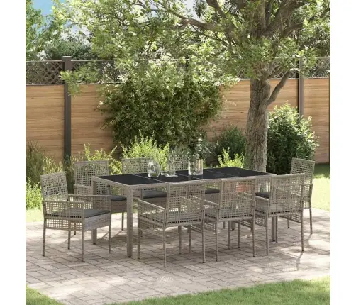 Sodo Valgomojo Komplektas 9 Pcs Pilka Poli Ratanas