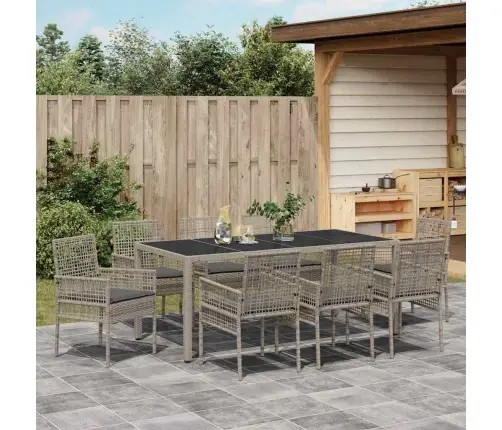 Sodo Valgomojo Komplektas 9 Pcs Pilka Poli Ratanas