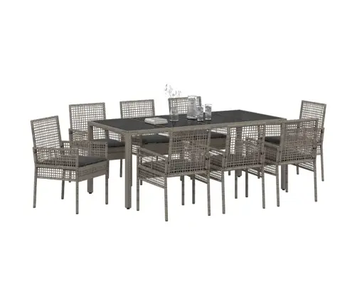 Sodo Valgomojo Komplektas 9 Pcs Pilka Poli Ratanas