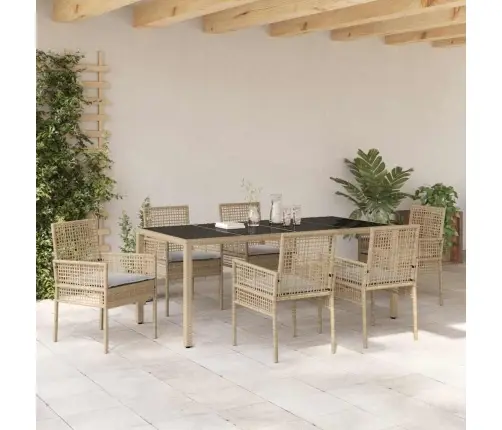 Dārza Ēdamgalds 7 Pcs Bēša 190 X 90 X 75 Cm Vidaxl