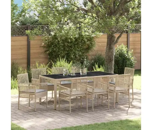 Dārza Ēdamgalds 9 Pcs Bēša 190 X 90 X 75 Cm Vidaxl