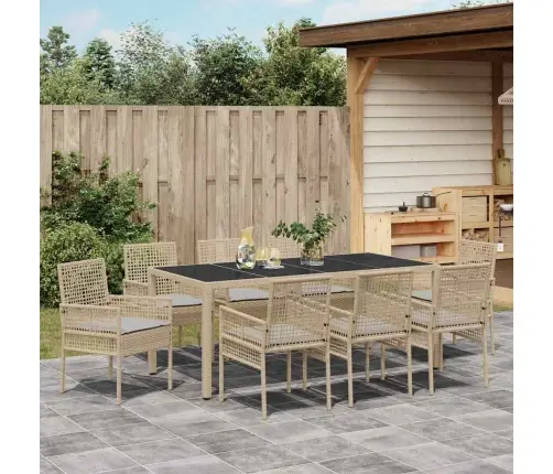 Dārza Ēdamgalds 9 Pcs Bēša 190 X 90 X 75 Cm Vidaxl