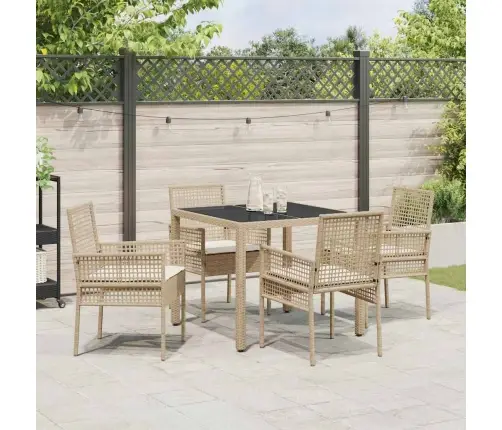 Dārza Ēdamgalds 5 Pcs Bēša 90 X 90 X 75 Cm Mākslīgā Rotangpalma Vidaxl