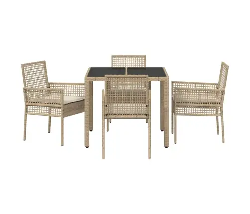 Dārza Ēdamgalds 5 Pcs Bēša 90 X 90 X 75 Cm Mākslīgā Rotangpalma Vidaxl