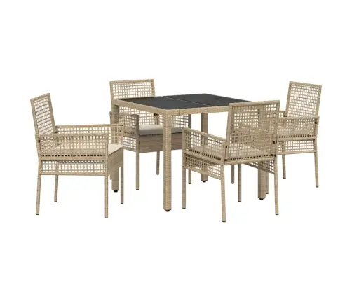 Dārza Ēdamgalds 5 Pcs Bēša 90 X 90 X 75 Cm Mākslīgā Rotangpalma Vidaxl