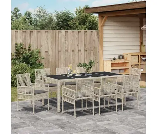 Sodo Valgomojo Komplektas 9 Pcs Šviesiai Pilka Poliratanas