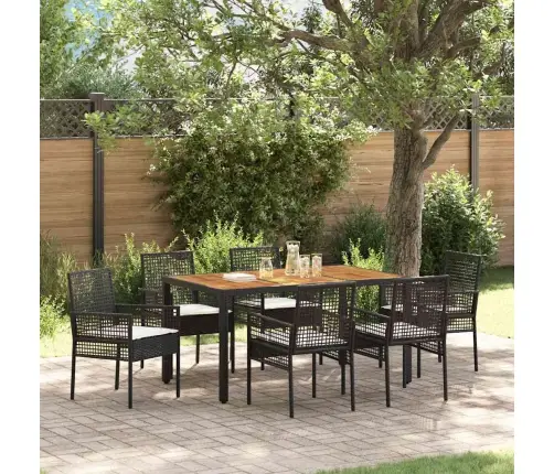 7 Daļu Dārza Ēdamgalds Ar Spilveniem Melns Polirattans Vidaxl