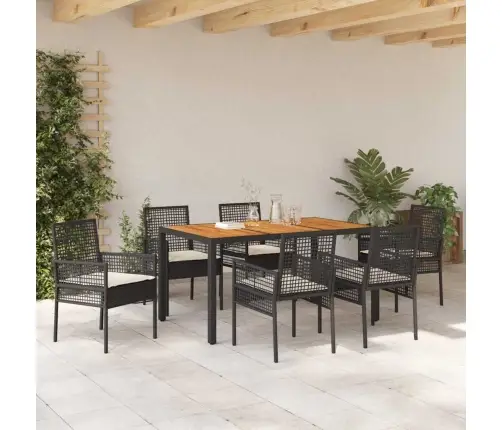 7 Daļu Dārza Ēdamgalds Ar Spilveniem Melns Polirattans Vidaxl
