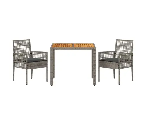 3 Daļu Dārza Ēdamgalds Ar Spilveniem Pelēkā Poli Rotangpalmas Vidaxl