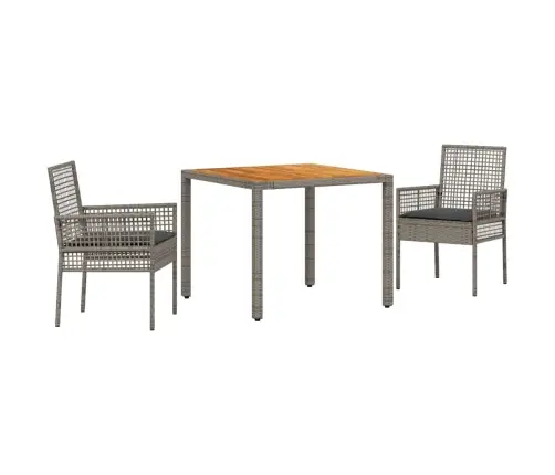 3 Daļu Dārza Ēdamgalds Ar Spilveniem Pelēkā Poli Rotangpalmas Vidaxl