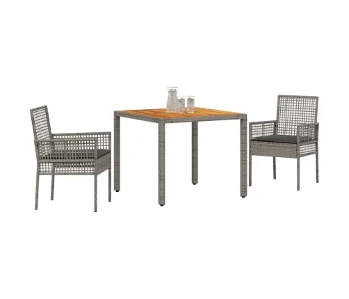 3 Daļu Dārza Ēdamgalds Ar Spilveniem Pelēkā Poli Rotangpalmas Vidaxl