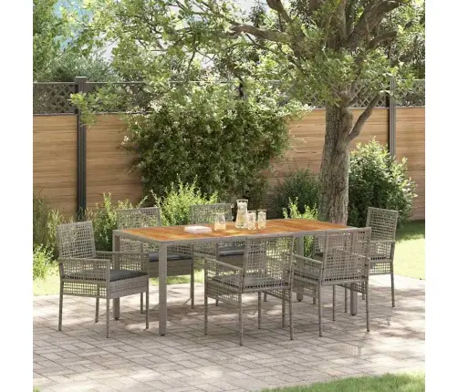 7 Daļu Dārza Ēdamgalds Ar Spilveniem Pelēks Poli Rotangpalma Vidaxl