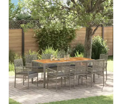 9 Gabalu Dārza Ēdamistabas Komplekts Ar Spilveniem Pelēkā Rattanā Vidaxl