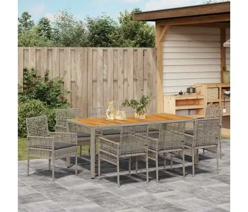 9 Gabalu Dārza Ēdamistabas Komplekts Ar Spilveniem Pelēkā Rattanā Vidaxl