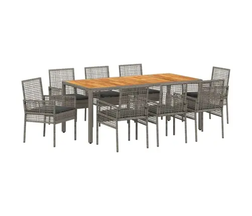 9 Gabalu Dārza Ēdamistabas Komplekts Ar Spilveniem Pelēkā Rattanā Vidaxl