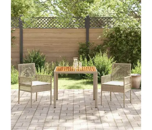 3 Gabalu Dārza Ēdamistabu Komplekts Ar Spilveniem Bēšā Poli Rotangpalmas Vidaxl