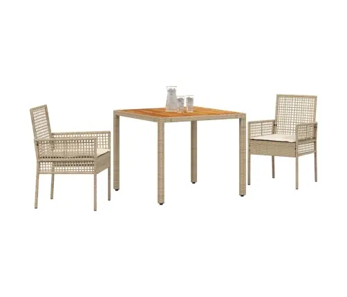 3 Gabalu Dārza Ēdamistabu Komplekts Ar Spilveniem Bēšā Poli Rotangpalmas Vidaxl