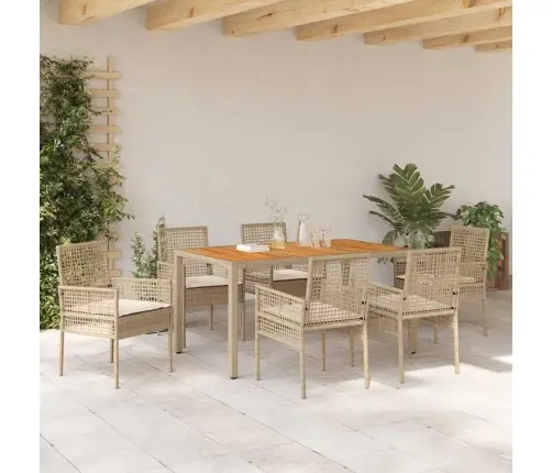 7 Daļu Dārza Ēdamistabas Komplekts Ar Spilveniem Bēšs Poli Rotangpalma Vidaxl