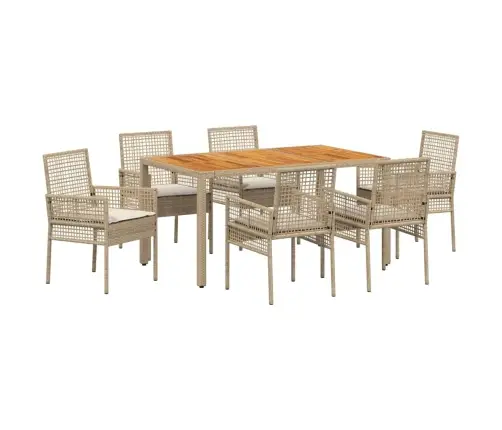 7 Daļu Dārza Ēdamistabas Komplekts Ar Spilveniem Bēšs Poli Rotangpalma Vidaxl