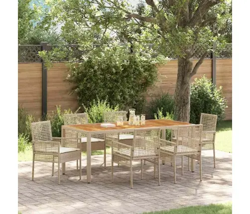 7 Gabalu Dārza Ēdamgalds Ar Spilveniem Bēšā Poli Rotangpalmas Vidaxl