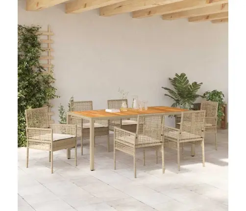 7 Gabalu Dārza Ēdamgalds Ar Spilveniem Bēšā Poli Rotangpalmas Vidaxl