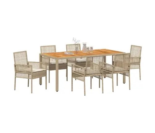 7 Gabalu Dārza Ēdamgalds Ar Spilveniem Bēšā Poli Rotangpalmas Vidaxl