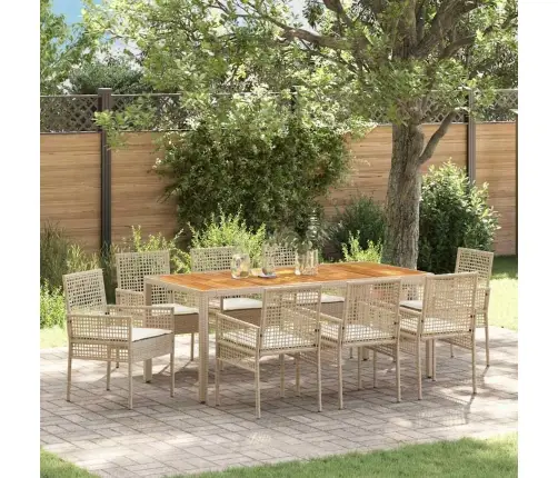 9 Gab. Dārza Ēdamistabas Komplekts Ar Spilveniem Bēšā Poli Rotangpalma Vidaxl