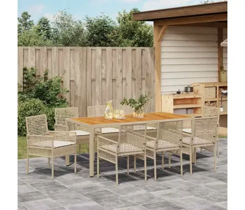 9 Gab. Dārza Ēdamistabas Komplekts Ar Spilveniem Bēšā Poli Rotangpalma Vidaxl