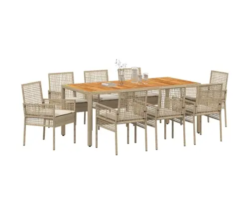 9 Gab. Dārza Ēdamistabas Komplekts Ar Spilveniem Bēšā Poli Rotangpalma Vidaxl