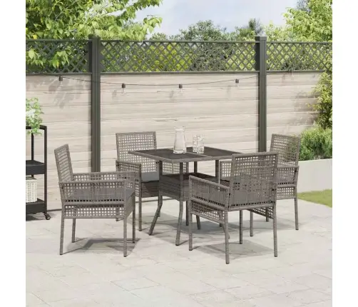 5 Daļu Dārza Ēdamgalds Pelēks Poli Rotangpalma Vidaxl