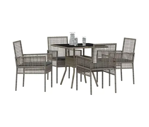 5 Daļu Dārza Ēdamgalds Pelēks Poli Rotangpalma Vidaxl