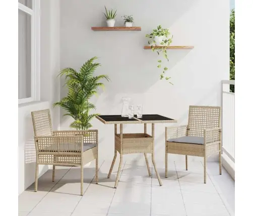 3 Daļu Dārza Ēdamgalds Bēšs Polyratans Vidaxl